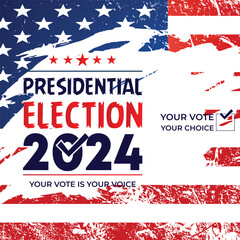 Presidental election day. Vote 2024 in USA, banner design.Political election campaign.Patriotic American element. Poster, card, banner and background. Vector illustration.