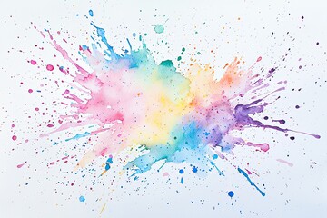 Fototapeta premium A Burst of Color: Pastel Watercolor Explosion on White Canvas