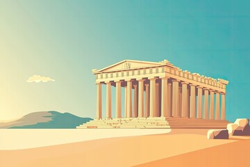 Obraz premium The Parthenon, a majestic Greek temple, stands proudly against a vibrant sunrise, showcasing the enduring power of ancient architecture.