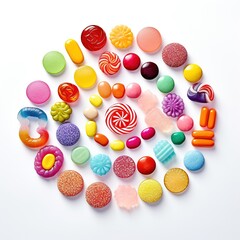 So many type colorful sweet candy isolated on a white background