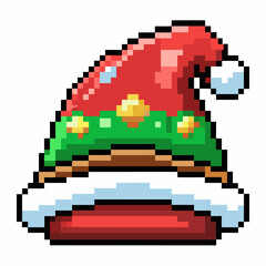 Obraz premium Pixel Art Christmas Hat Festive Holiday Retro Pixelated Santa Cap Illustration