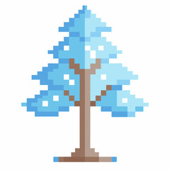 Fototapeta premium Pixel Art Winter Tree Retro Gaming Style with Snow Covered Branches