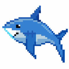 Fototapeta premium Retro Pixel Art Shark Illustration in Blue 8 bit Underwater Creature Design