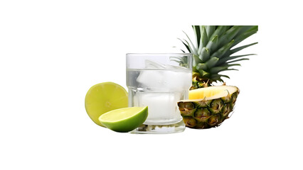 A glass of green smoothie with kale, pineapple, and coconut water transparent background 