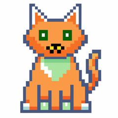 Cute Pixelated Orange Cat with Green Eyes and White Chest