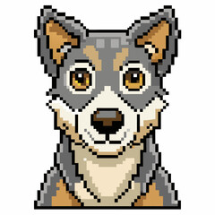 Fototapeta premium Pixel Art Dog Portrait Retro Digital Illustration of a Cute Canine