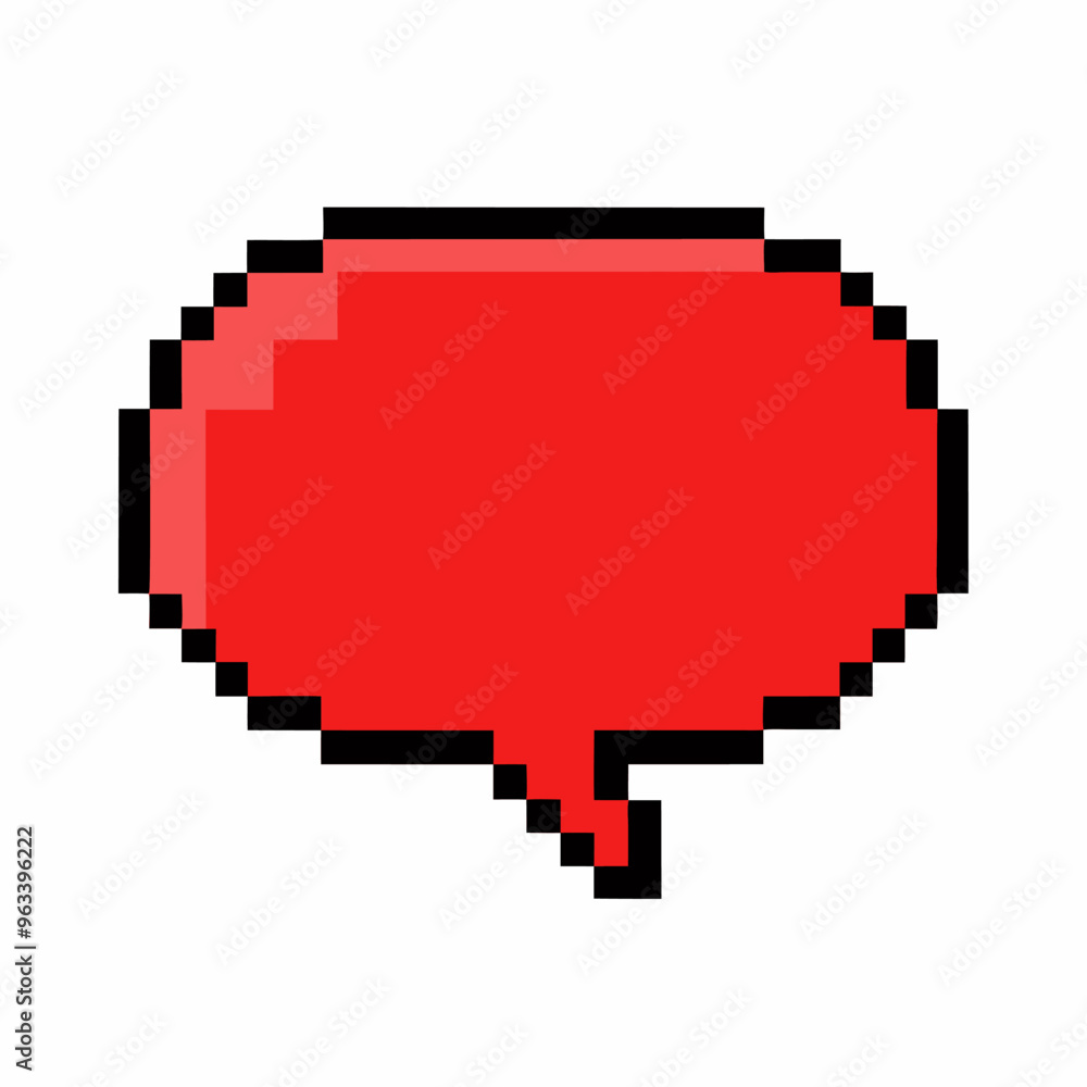 Aufkleber pixelated red speech bubble icon in retro 8 bit style on white background