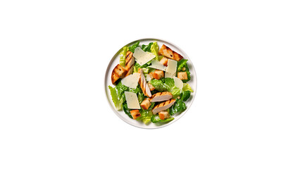 A plate of grilled chicken Caesar salad with croutons and Parmesan cheese transparent background 
