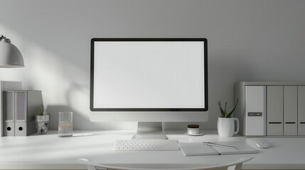 Modern desktop computer with slim design, white background, office technology