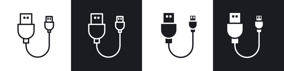 USB cable icon in filled and stroke