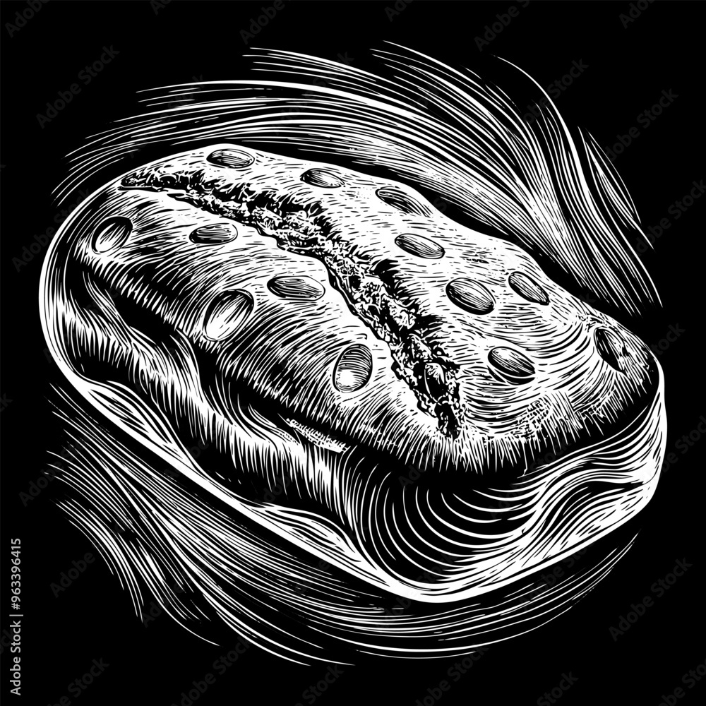 Poster a close up of a piece of bread with a cross section of it showing the inside