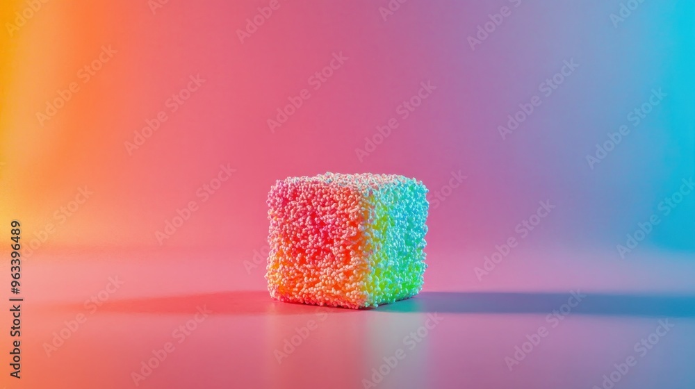 Poster Multicolored Cube of Styrofoam Balls on Gradient Background