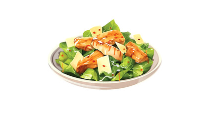 A plate of grilled chicken Caesar salad with croutons and Parmesan cheese transparent background 