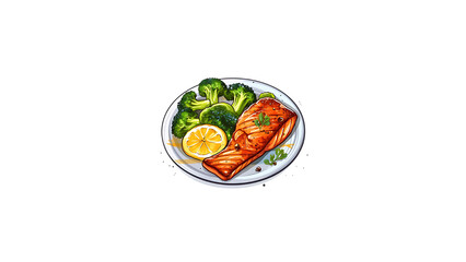 A plate of grilled salmon with a citrus glaze and a side of steamed broccoli transparent background 