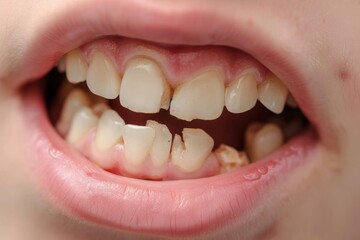 Obraz premium Close-up of crooked and damaged teeth