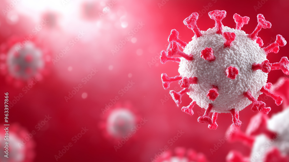 Poster detailed view of a virus in action under a microscope