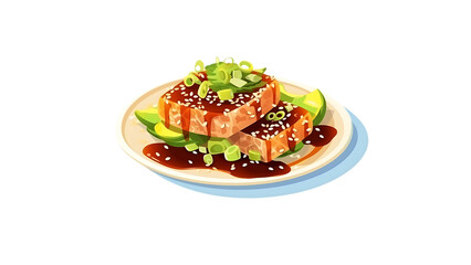 A plate of seared tuna with a sesame crust and wasabi transparent background