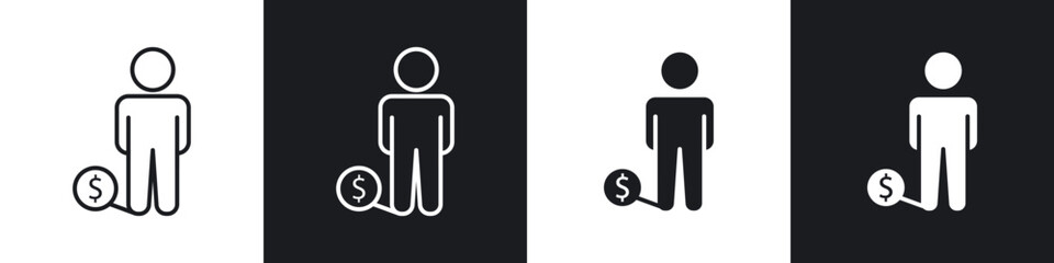 Man with debt icon in filled and stroke