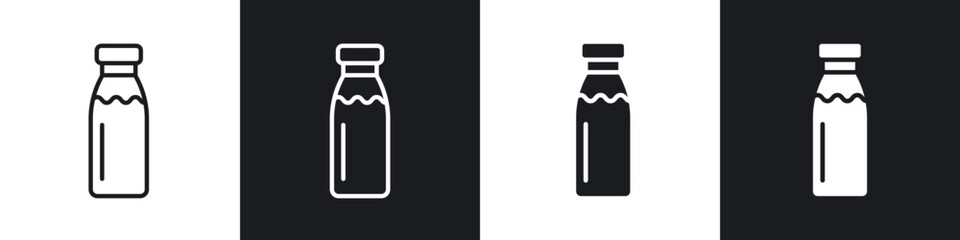 Milk bottle outlined and solid icon vector collection.