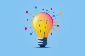 Colorful lightbulb on blue background representing creativity, innovation, and ideas. Ideal for business, technology, and education concepts.