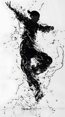 Fototapeta premium Silhouette of a person jumping into water, creating a splash