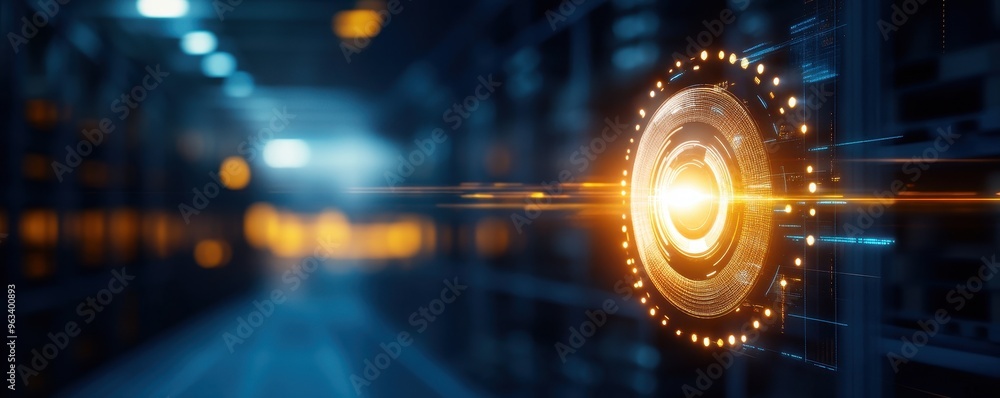 Aufkleber a futuristic data center featuring glowing technology and advanced security mechanisms for modern di