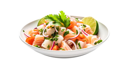 A platter of ceviche with fresh fish, lime juice, and cilantro transparent background 
