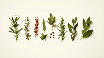 Assorted Herbs and Spices Arranged on a White Background