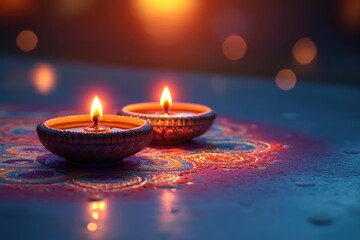 A soft, warm background with intricate rangoli patterns and vibrant diyas (oil lamps), symbolizing the festive spirit of Bhai Dooj
