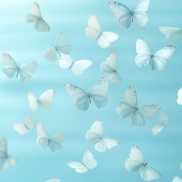Fototapeta Delicate blue butterflies fluttering in a serene background