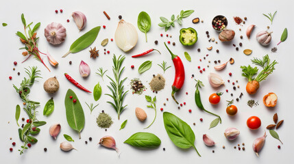 top view of herbs and spices isolated