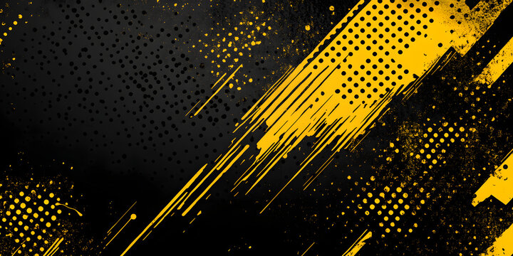 yellow spots, splashes and dotted paint marks on a black background. grunge texture of old background