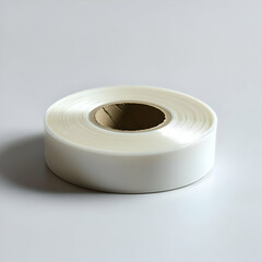 Photo of a Roll of White Adhesive Tape on a White Background