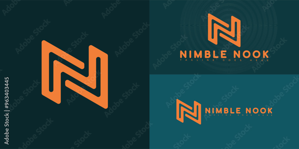 Poster modern vector initial letter n or nn logo in orange color isolated on multiple background colors. th
