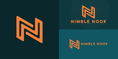 Modern vector initial letter N or NN logo in orange color isolated on multiple background colors. The logo is suitable for ergonomic footrest product logo design inspiration templates.