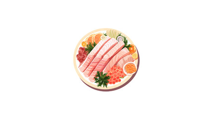 A platter of sashimi with thinly sliced raw fish and pickled ginger transparent background