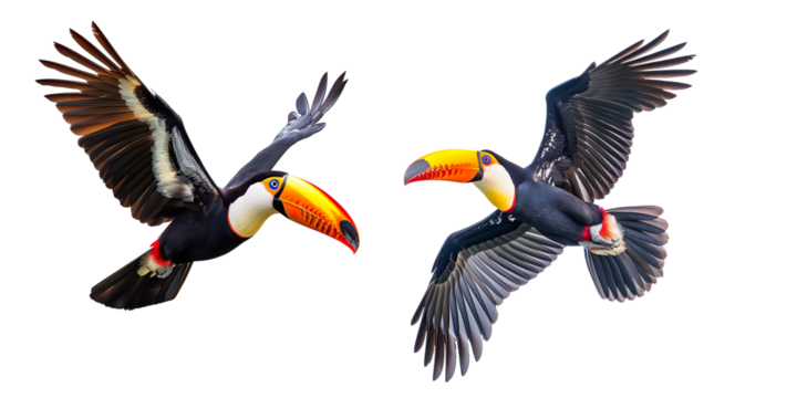 Vibrant Toucan in Flight on a transparent background