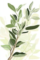 Elegant Green Olive Branch Illustration on Soft Background