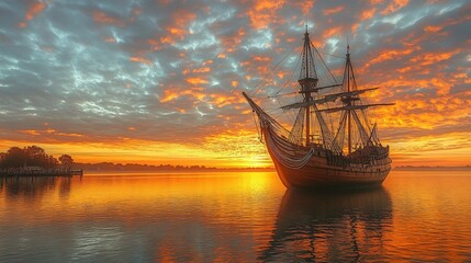 Fototapeta premium Antique Ship with copy space