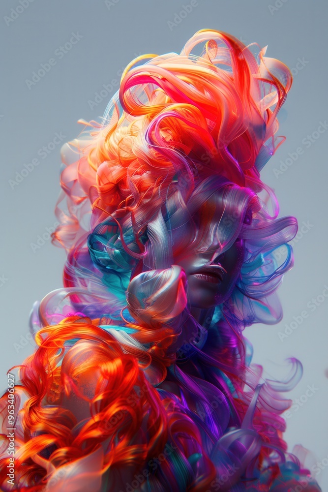 Poster a vibrant blend of swirling colors creating a dynamic abstract form, filled with energy and movement