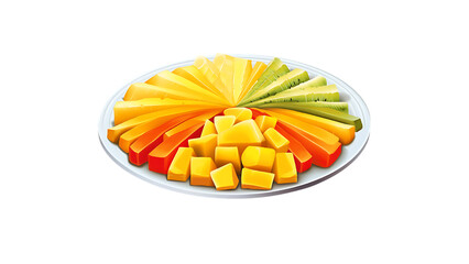 A platter of sliced mango, papaya, and pineapple transparent background 