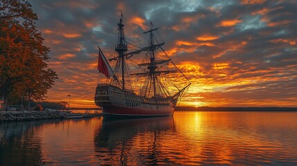 Obraz premium Retro Ship at Sunset