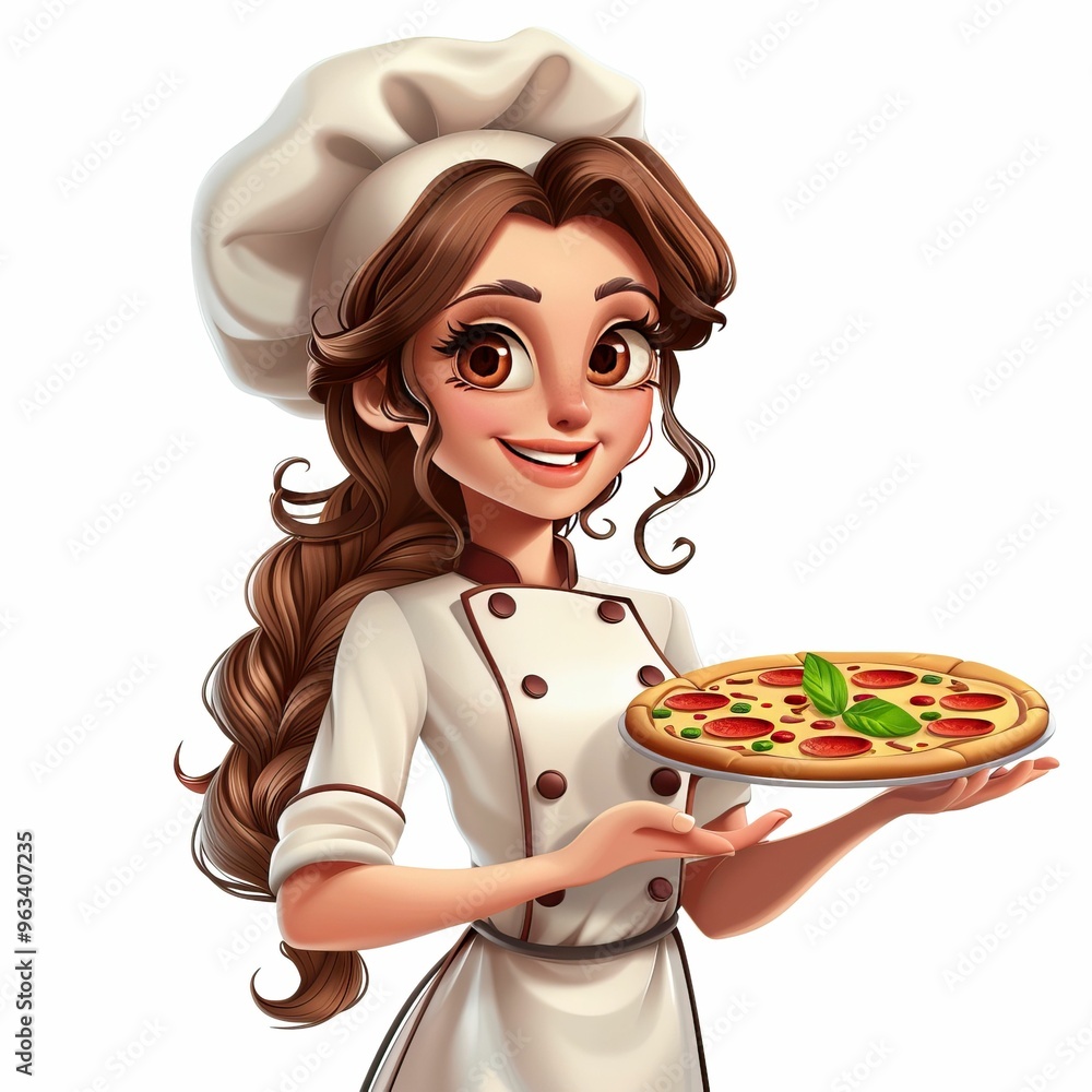 Wall mural woman chef with pizza