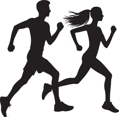 man and woman running silhouette on white background vector