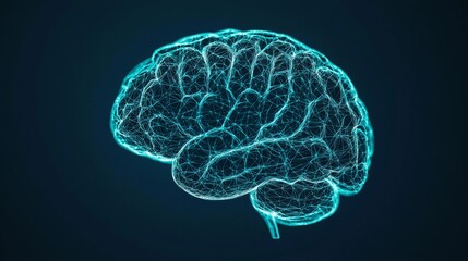 Networked 3D Digital Brain Concept with Interconnected Search Result Nodes, AI-Powered Search Engine Symbol, Copy Space for Text