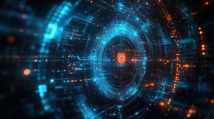Abstract Digital Network with Glowing Circular Pattern and Hexagon Symbol