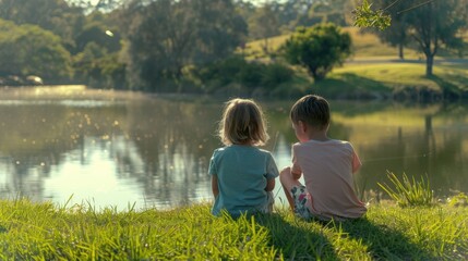 Fototapeta premium The Children by the Lake