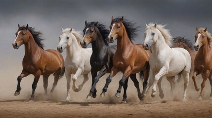 A seven-horse painting running in the field, seven-horse image design.
