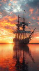 Obraz premium retro sailship at sunset