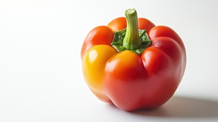 A Single Red and Yellow Bell Pepper on a White Background